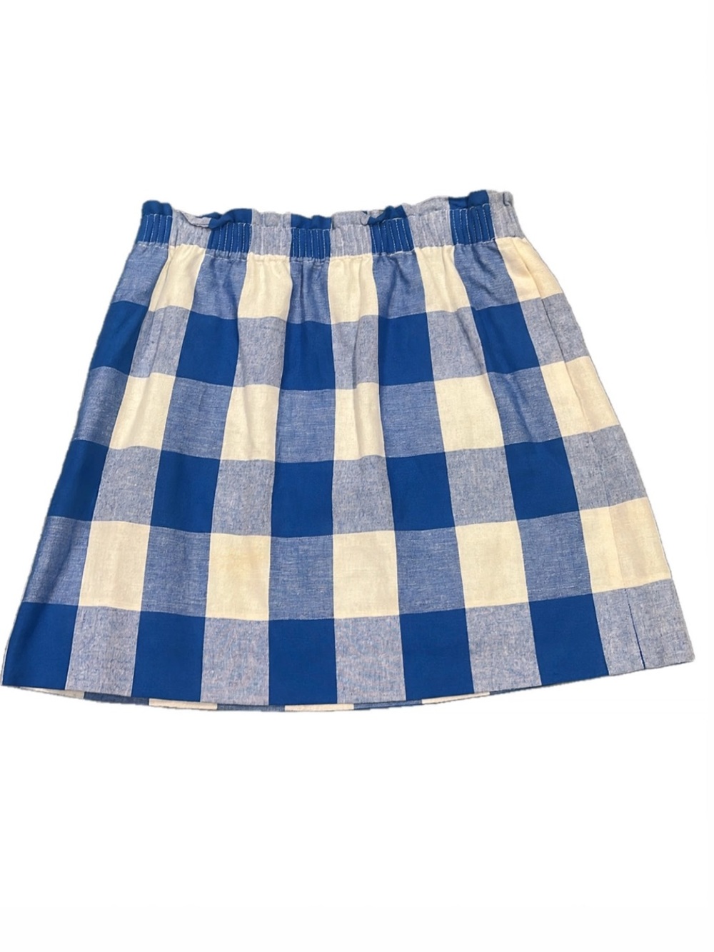 J. Crew Blue and White Gingham Elastic-Waist Mini Skirt